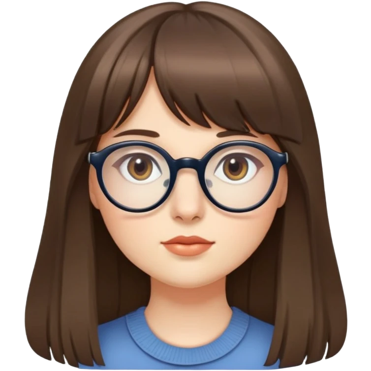 White pretty round face with long hair and bangs along with beautiful eyes with specs  emoji
