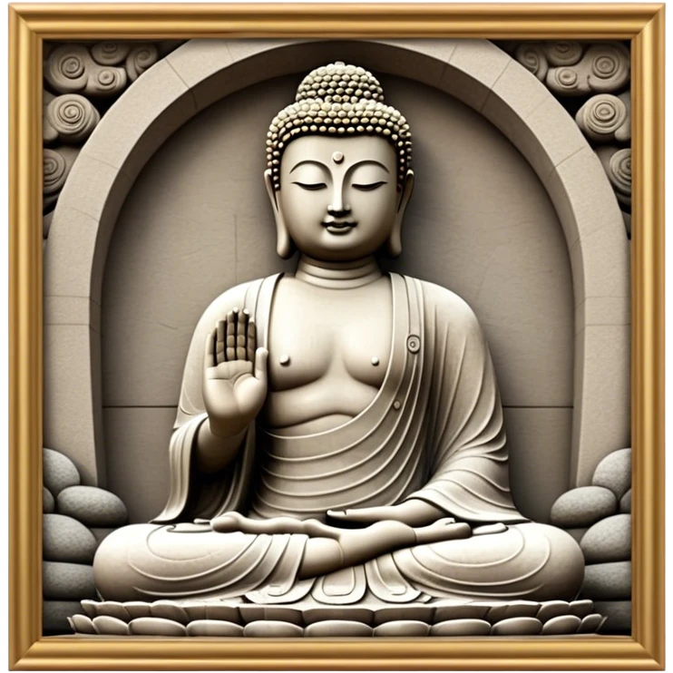 Cinematic Realistic image of the Big Buddha Monument of Sinheungsa Temple, portrayed as a towering, serene Buddha statue carved from weathered stone with intricate details and a gentle meditative expression, set within an ancient temple landscape enveloped in soft, ethereal lighting that underscores its spiritual majesty. emoji