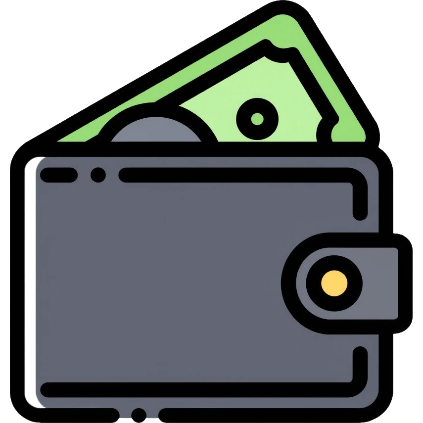 black wallet with one single dollar bill inside, just one dollar emoji