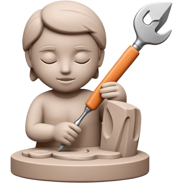 Sculpting icon, clay being shaped with sculpting tools, unfinished sculpture on a textured surface, minimalistic style, clean lines, transparent background. emoji