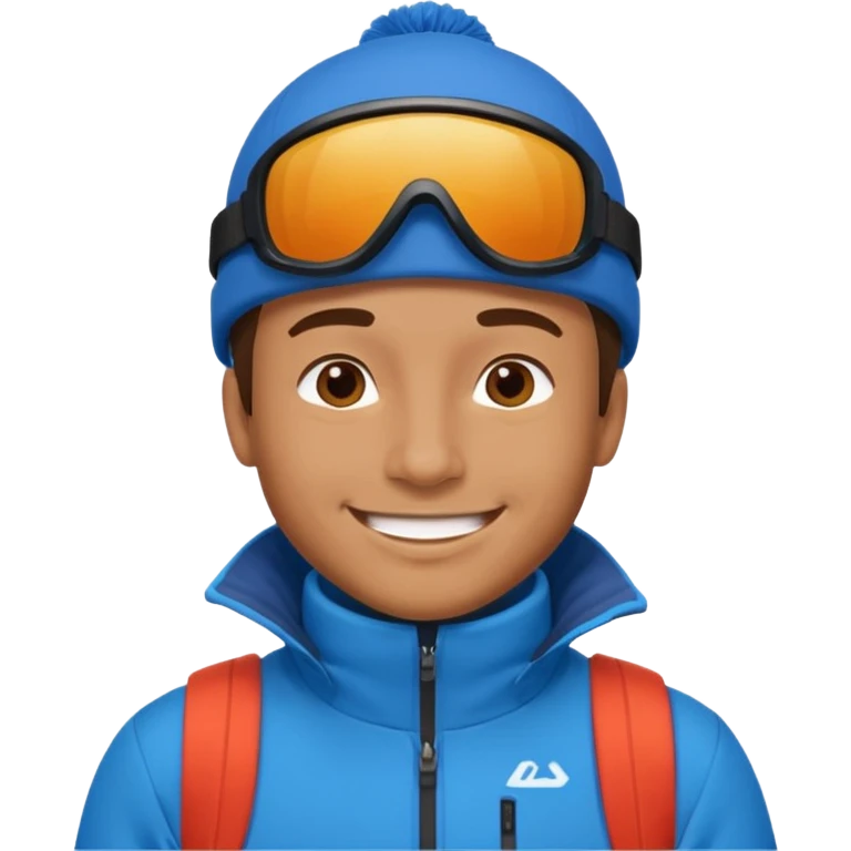 man skiing, blue outfit, smiling emoji
