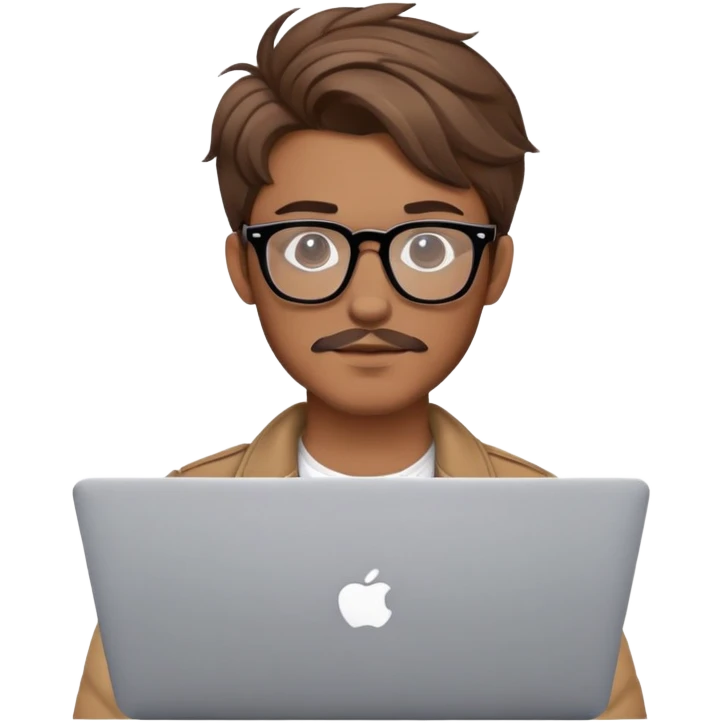 brown balayage college stylish hipster man with MacBook with glasses emoji