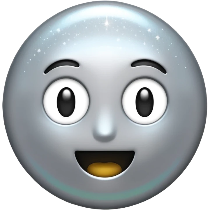 Silver chrome sparkle emoji, iOS emoji style, minimal shape, glossy metallic shine, clean background, smooth lighting emoji