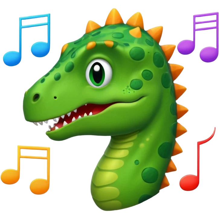 cartoon dinosaur face with music notes emoji
