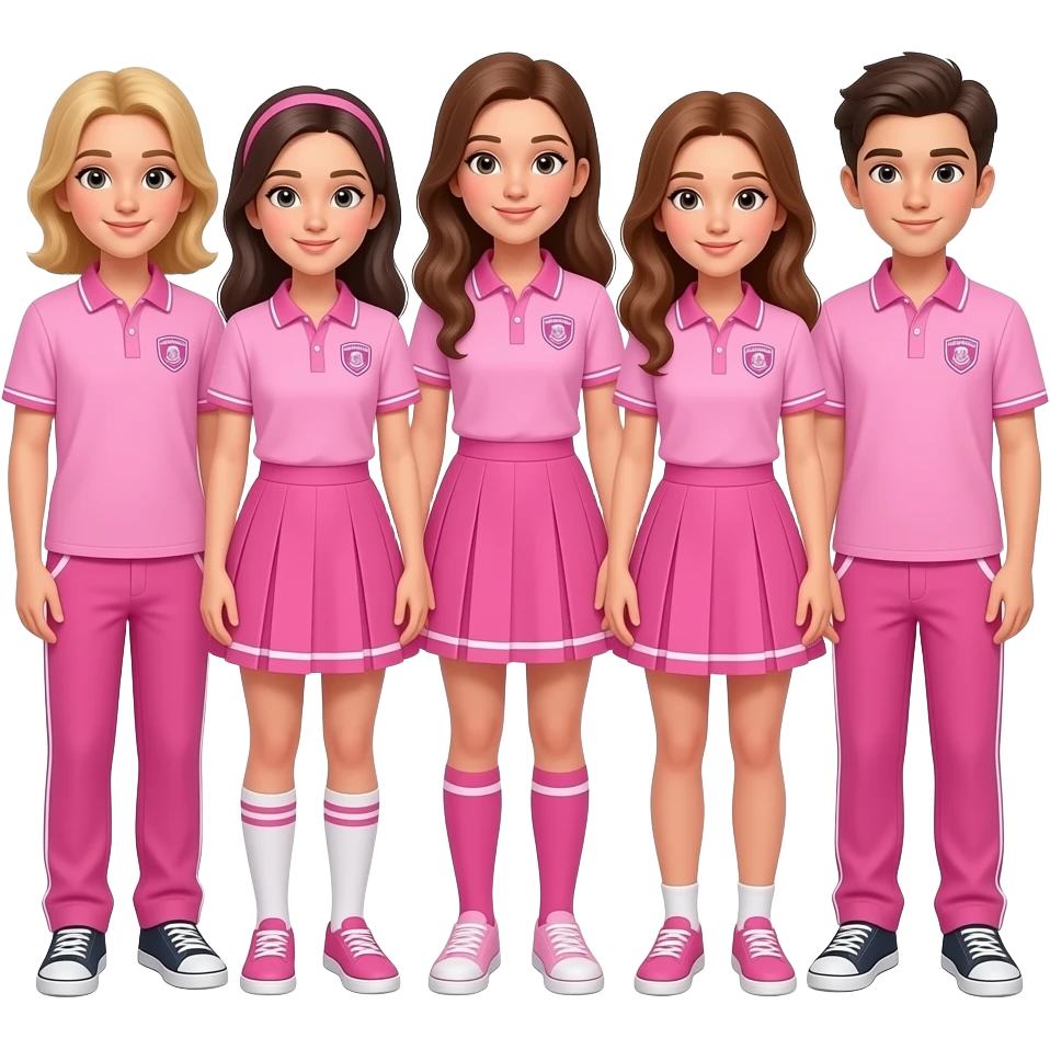 group of girls and boys wearing pink outfits NOT uniforms emoji