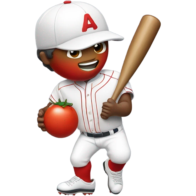 Baseball player hitting a tomato emoji