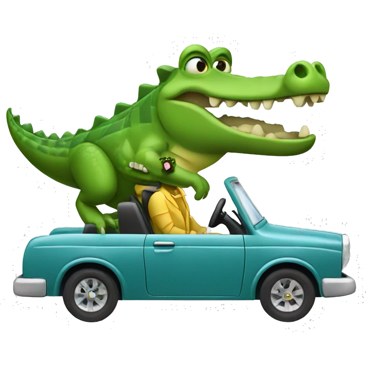 crocodile driving a car and having fun emoji
