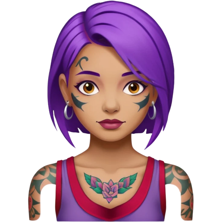 women with tatoos and hightlight that tatoos with purple hair emoji