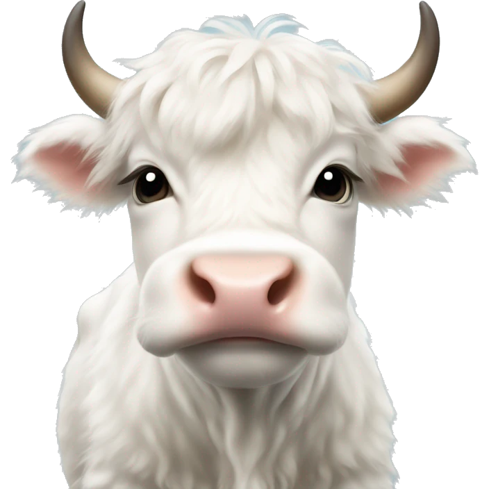 white fluffy baby scottish cow with a small bow on head emoji