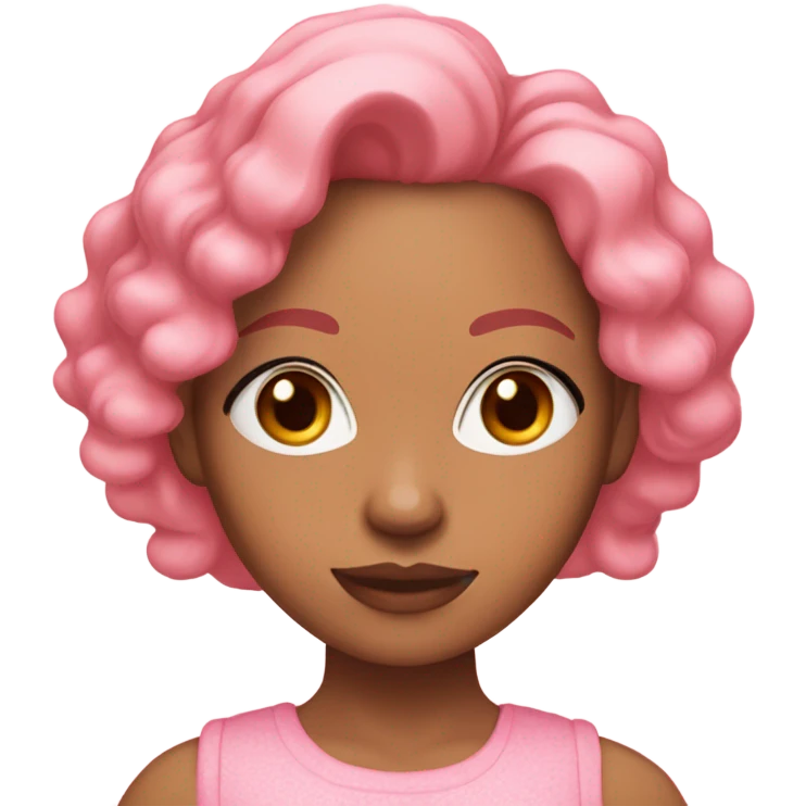 Lightskin girl with ginger hair and long lashes wearing pink emoji