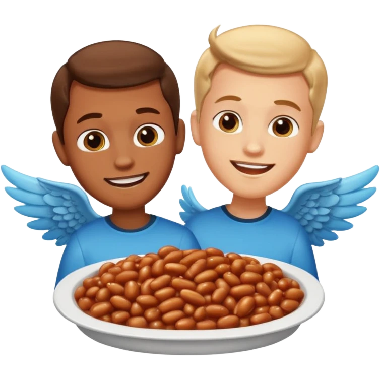 Create baked beans with wings on them with teenager boys people’s faces on them  emoji