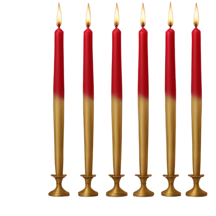 Neutral candles in brass tapers with red velvet ribbon around them and the tapers should vary in sizes emoji