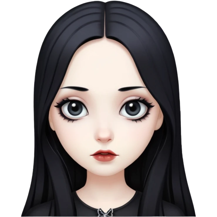 gothic girl with long black hair and big black eyes emoji