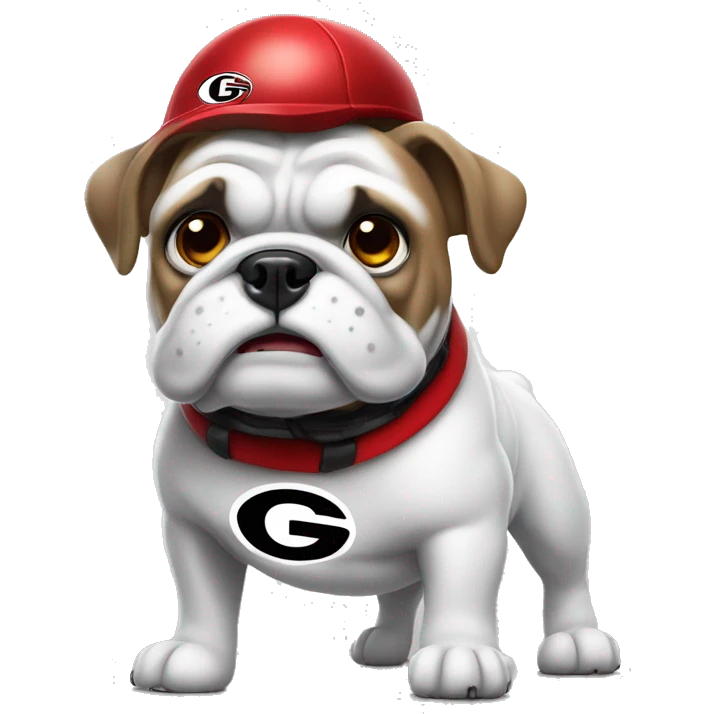 white UGA Georgia bulldog with a football and a red collar  emoji