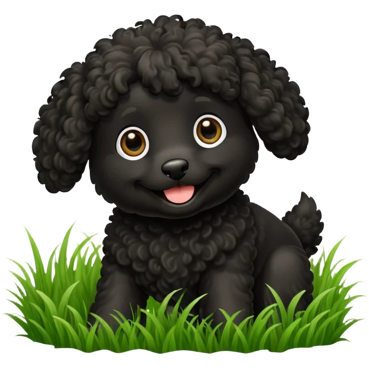 Black doodle dog playing in grass emoji