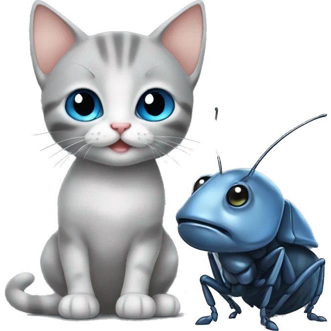 blue eyes grey kitten and cockroach friends emoji