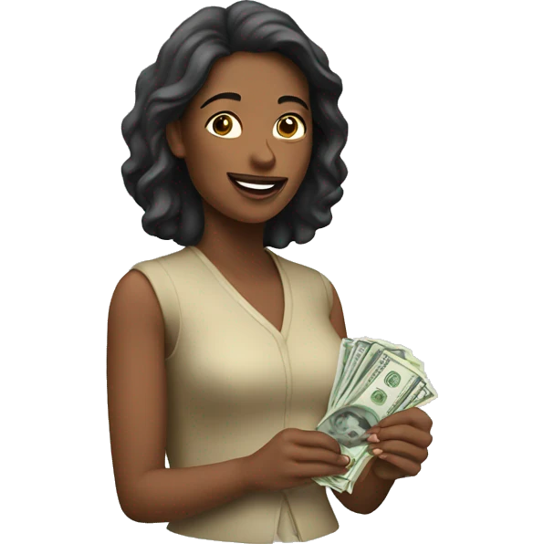a woman with money emoji