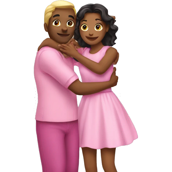 2 friends wearing pink dress and hug emoji