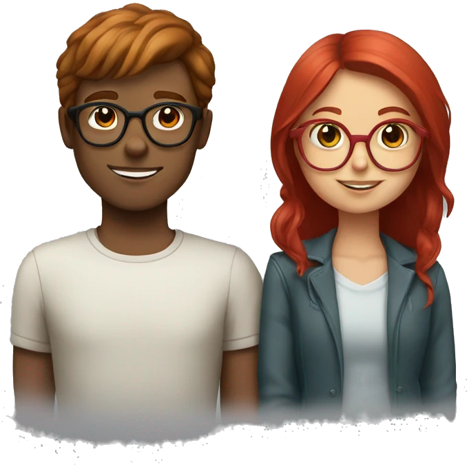 Brown haired boy with red haired girl in glasses emoji