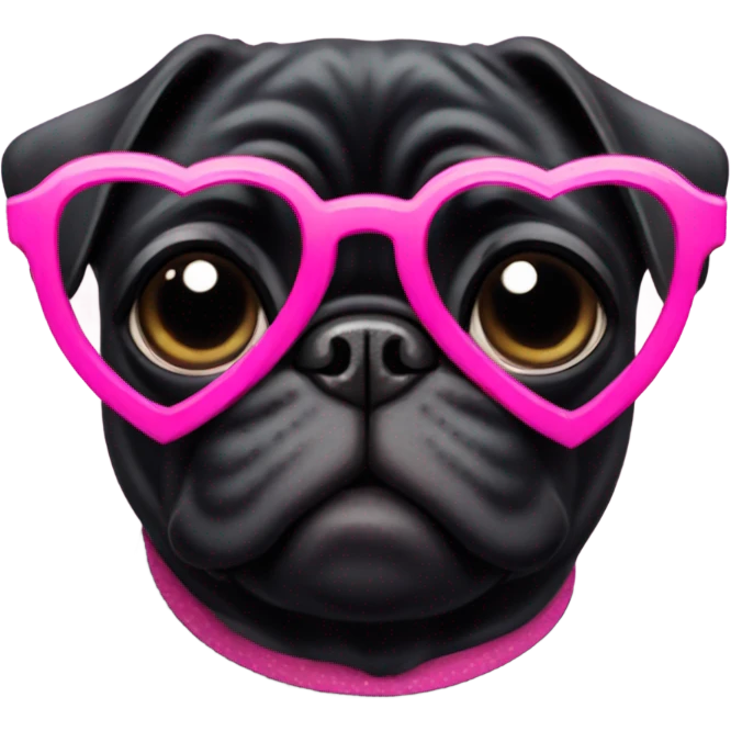 Black pug wearing heart shaped pink glasses  emoji