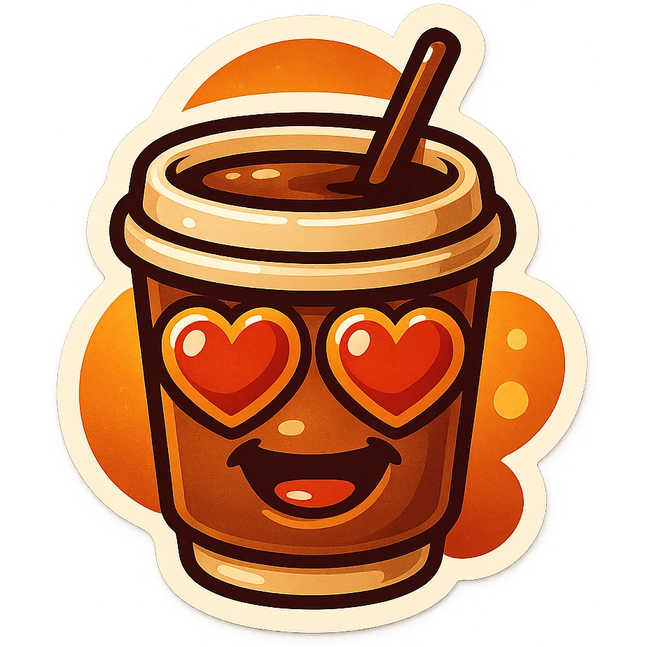 coffee creature, big heart eyes, big smile emoji