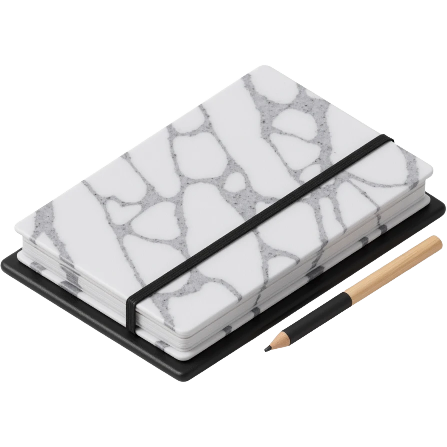composition notebook, black and white marbled emoji