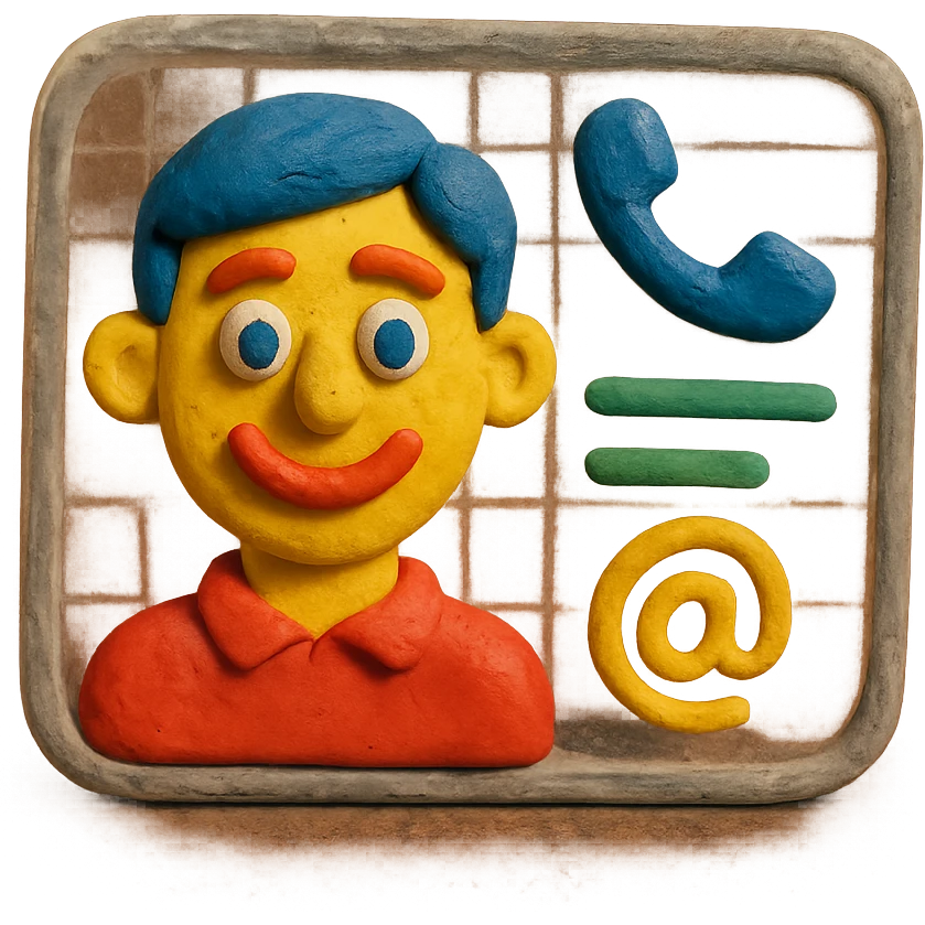 claymation style CRM contact card with expressive face and bright colors emoji