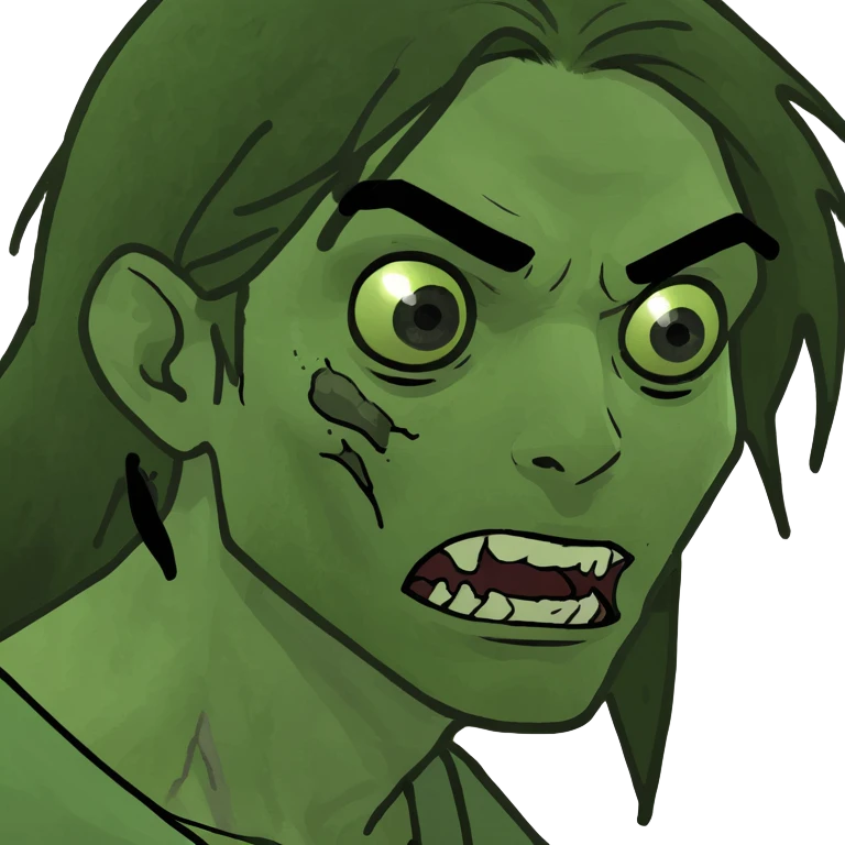 boy zombie with black eyes and black long hair emoji