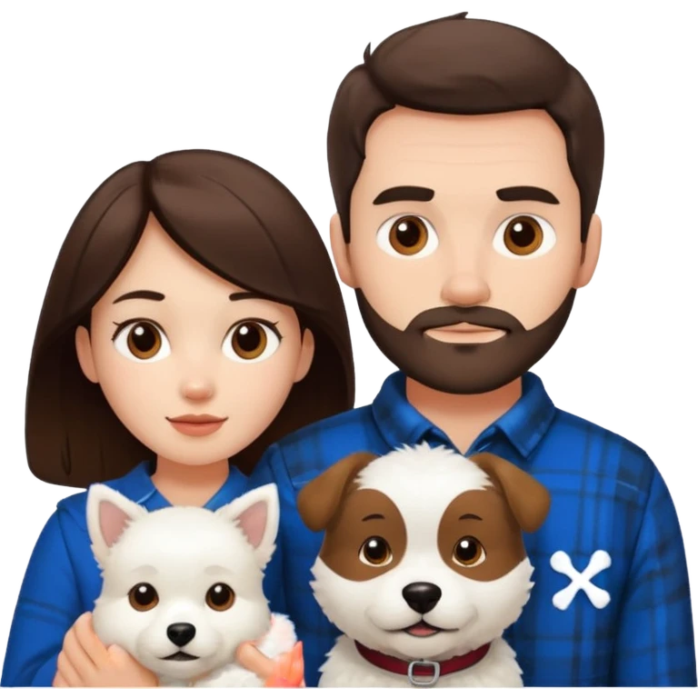 scottish man with stubble, brunette woman and white fluffy dog emoji
