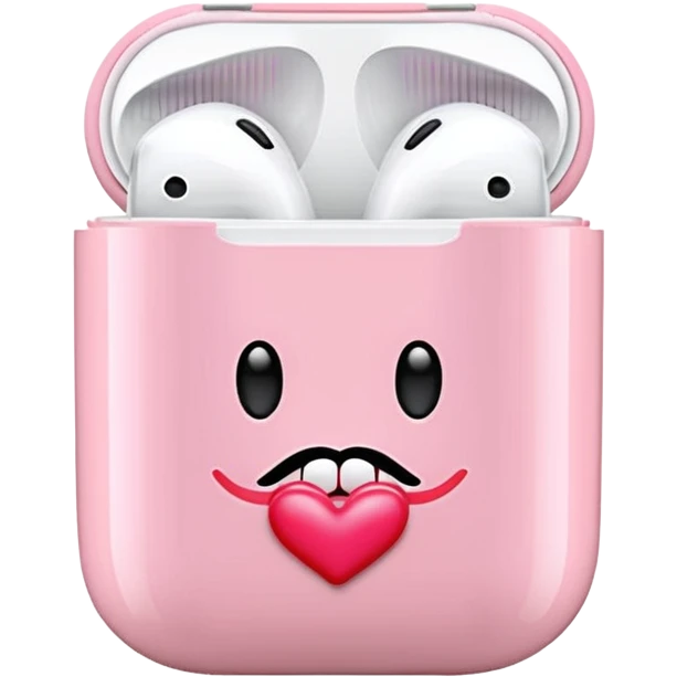 Light pink AirPods case with a kiss mark emoji