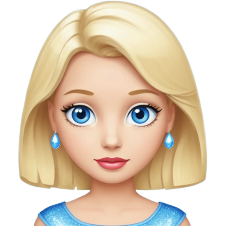 make this real, blond, medium length, blue eyes, 50s, sparkle in the eyes, fun emoji