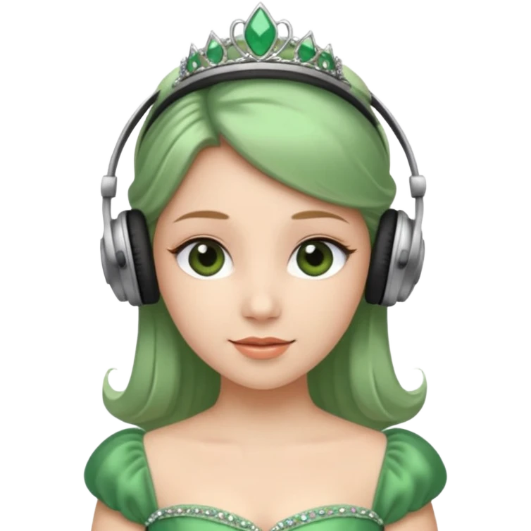 princess with headphones tiara and green dress emoji