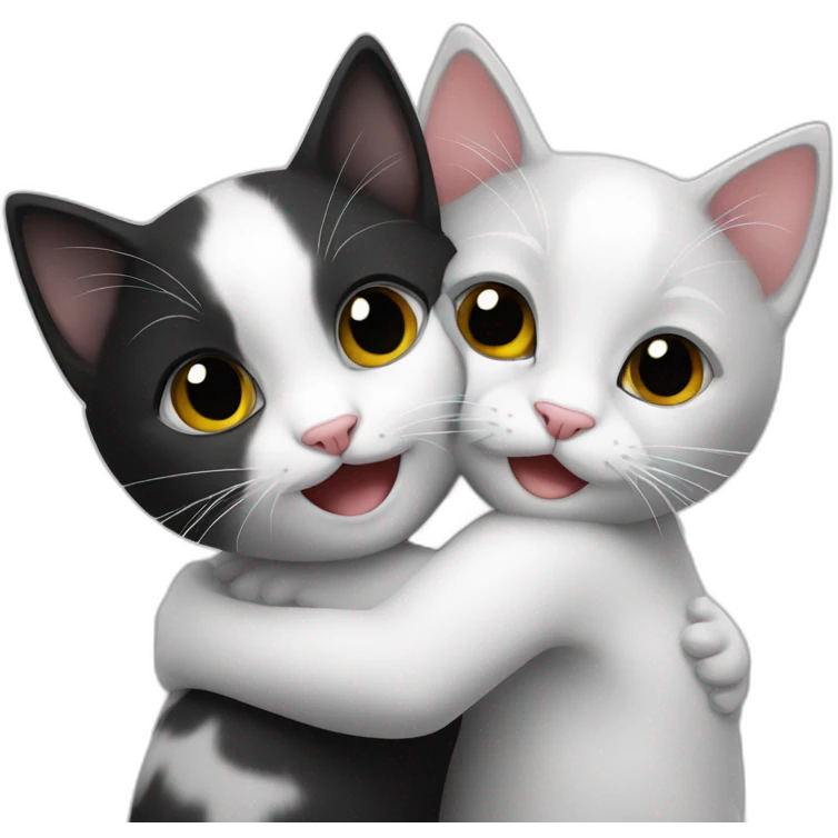 Black and white kittens are hugging emoji
