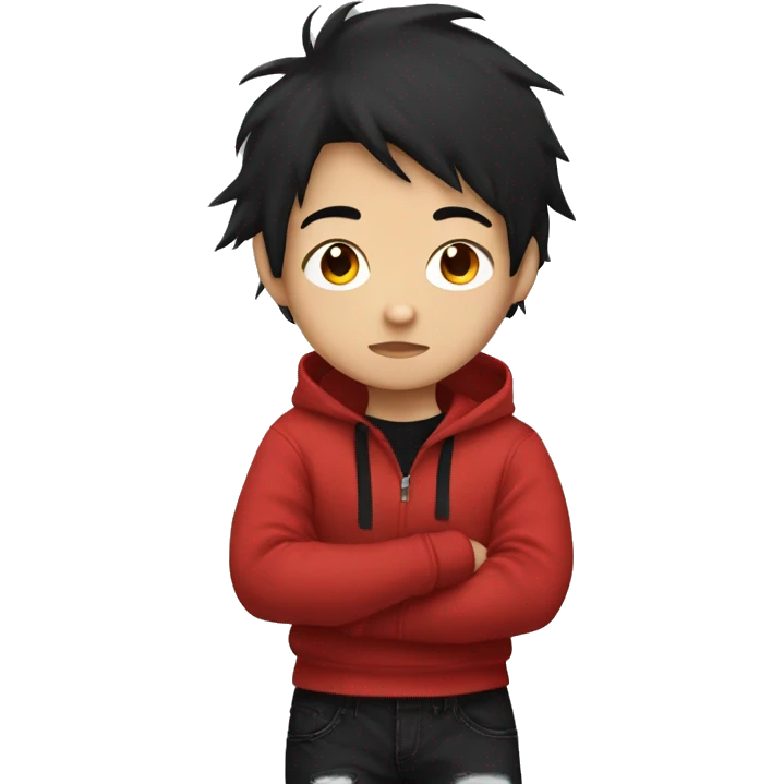 Asian boy wearing emo red hoodie and baggy black jeans with red hair very cute  emoji