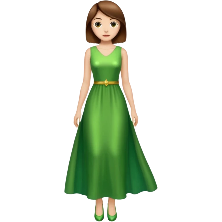 woman lshort brown hair green shiney long dress full body emoji