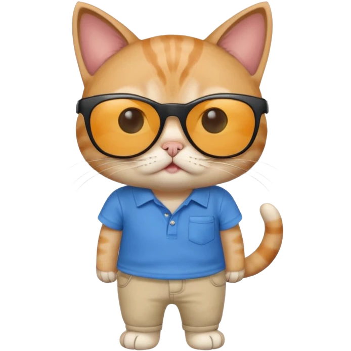 Cat with sunglasses with blue shirt pants and shocked emoji