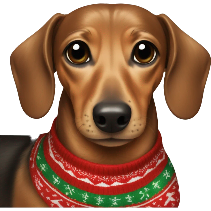 Dachshund wearing a Christmas sweater and antlers emoji