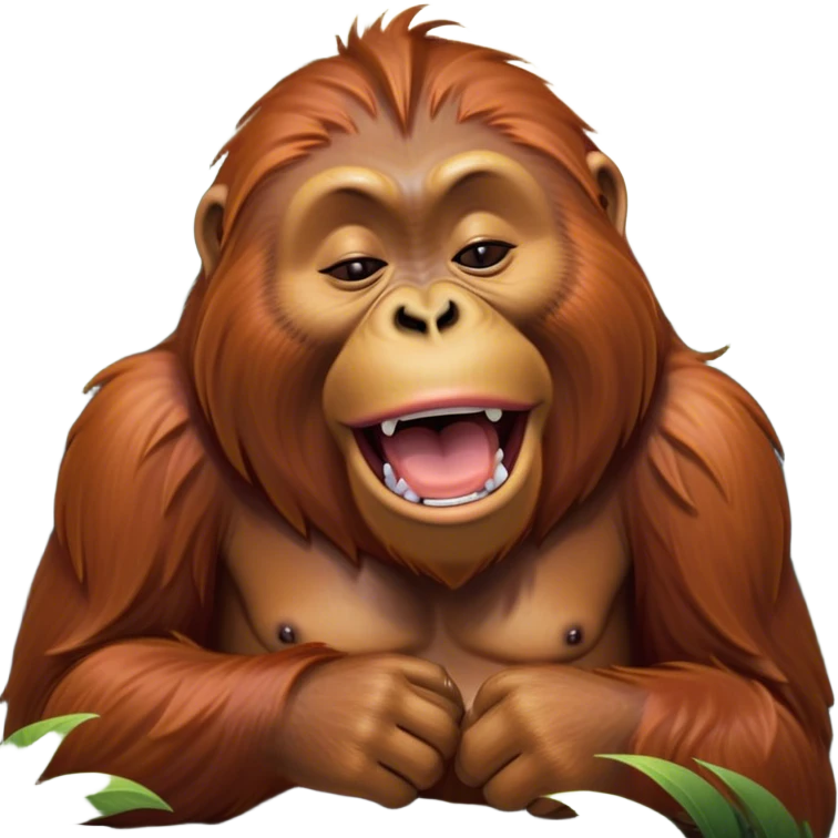Cinematic Cute Yawning Orangutan Portrait Emoji, Head tilted slightly with a dramatic, wide-open yawn, showcasing a richly textured face with half-closed, sleepy eyes and a relaxed, open expression, Simplified yet irresistibly adorable features, highly detailed, glowing with a soft, cozy jungle glow, high shine, relaxed yet expressive, stylized with a dash of whimsical charm, soft glowing outline, capturing the essence of a drowsy yet affectionate guardian that appears ready to stretch out for a nap! emoji