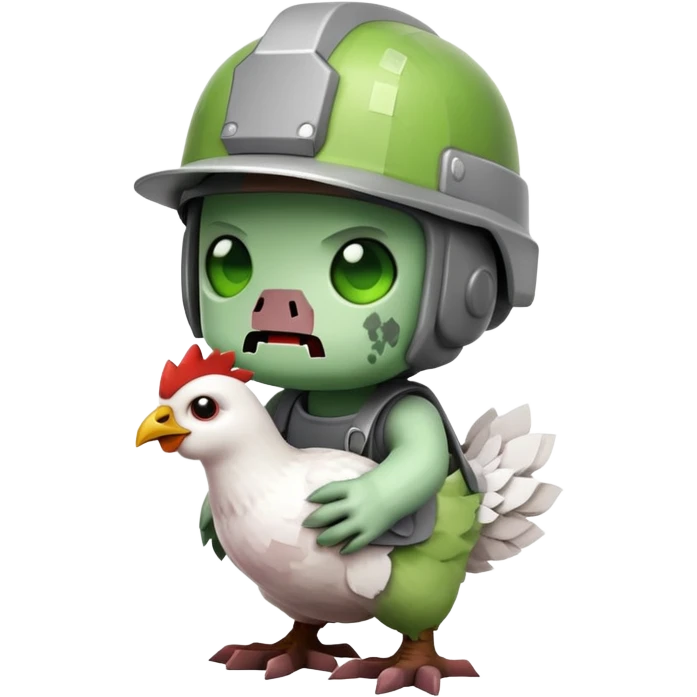 baby square Minecraft zombie on a tiny white chicken emoji