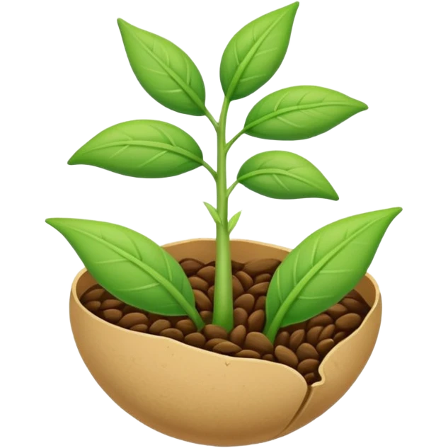Germinating seed with a folded leaf emoji