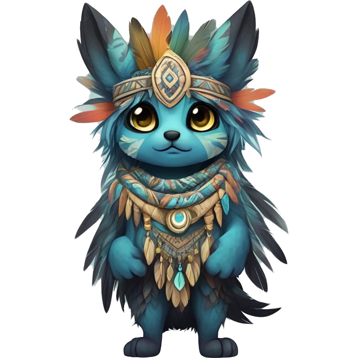 cute cool edgy ethereal shy epic tribal fantasy animal fursona Fionbri creature by griffsnuff & LiLaiRa & Falvie with exotic colors with intricate patterns and feathers and headdress and necklace full body emoji