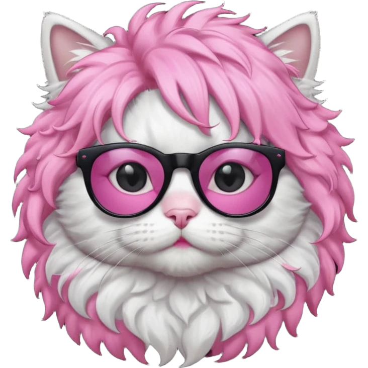 White cat wearing pink curly wig, black sunglasses, black T-shirt emoji