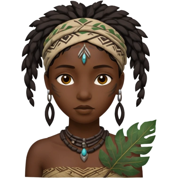 ancient black girl, tattered leaf cloth emoji