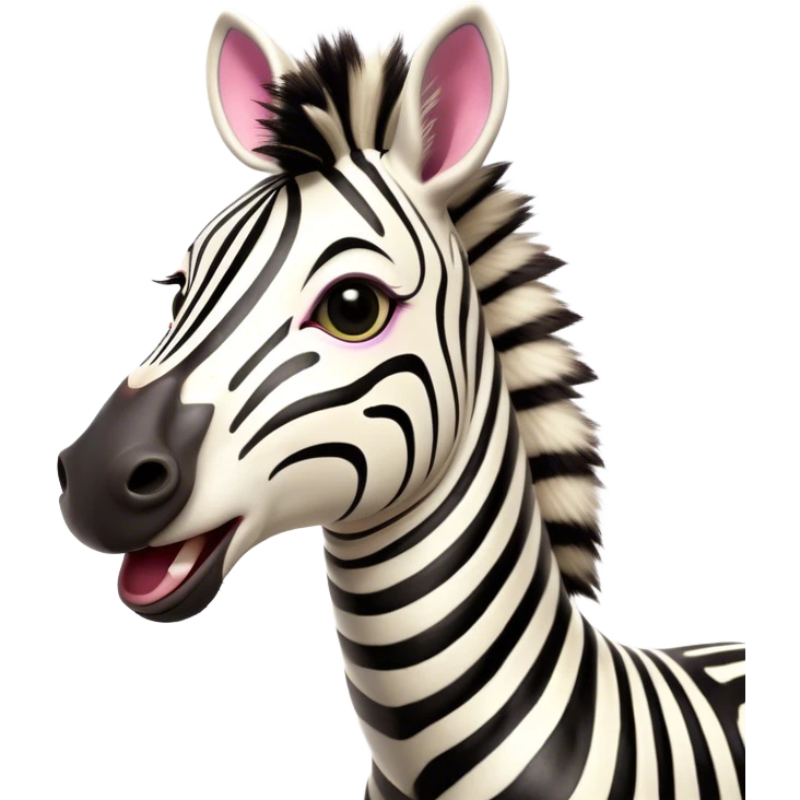 Cinematic Comical Zebra Portrait Emoji, Head tilted dramatically with an exaggeratedly amused expression, featuring a striking, glossy striped Fur with bold contrasts and wide, expressive eyes filled with playful disbelief, Simplified yet hilariously expressive features, highly detailed, glowing with a slightly sassy glow, high shine, dramatic yet playful, stylized with an air of cheeky savannah mischief, bright and endearing, soft glowing outline, capturing the essence of a spirited and over-the-top zebra, so meme-worthy it feels like it could prance its way into internet fame instantly! emoji