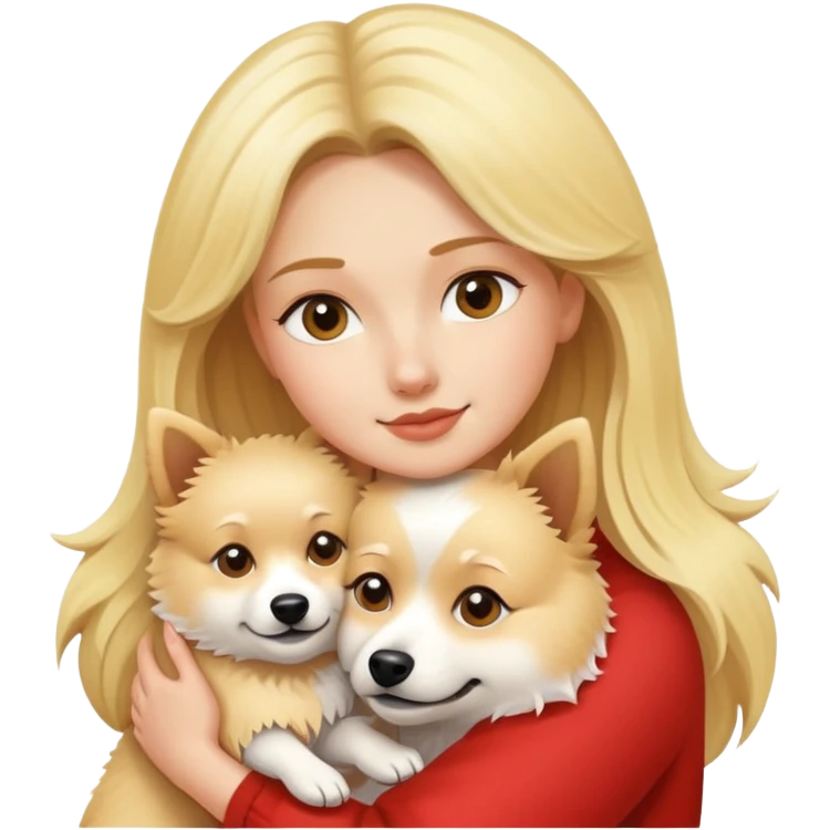 blonde hugs a spitz dog  emoji