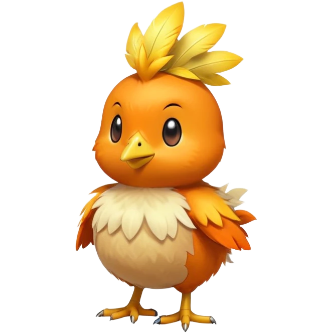 Torchic, the small orange fire-type chick Pokémon with yellow feathers on head and small beak emoji