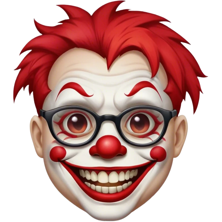 curious boy with glasses wearing juggalo clown face paint, with a huge smile showing his broken front teeth emoji