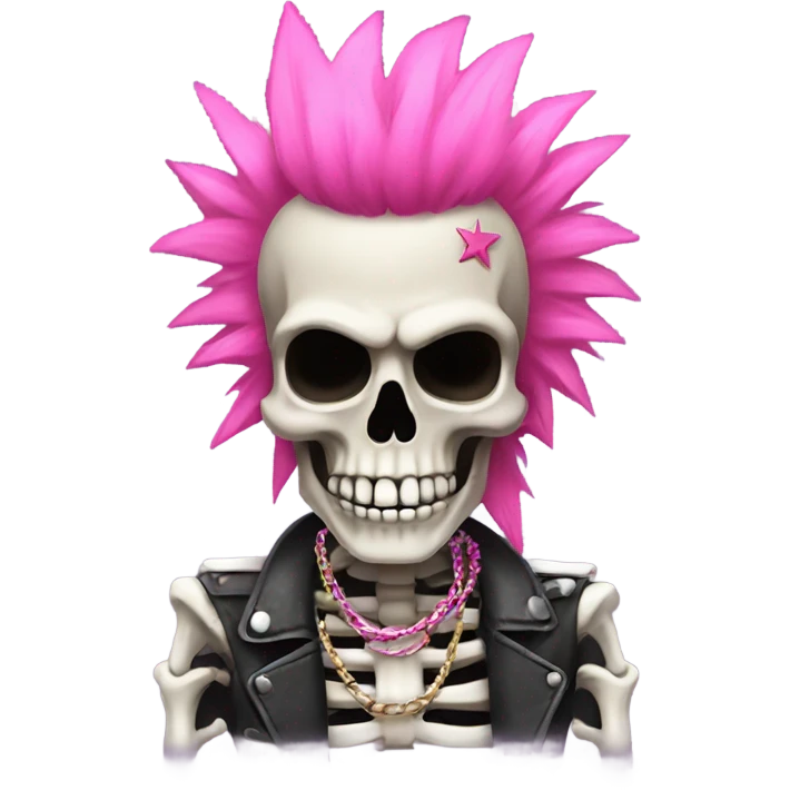 a skeleton with a pink mohawk and rock star punk chain emoji