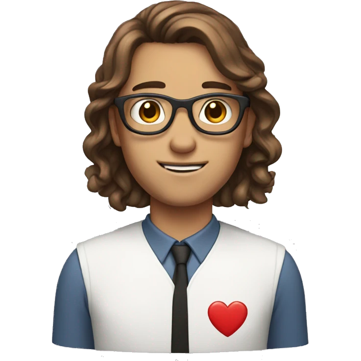 white nerd brown hair with heart hand emoji