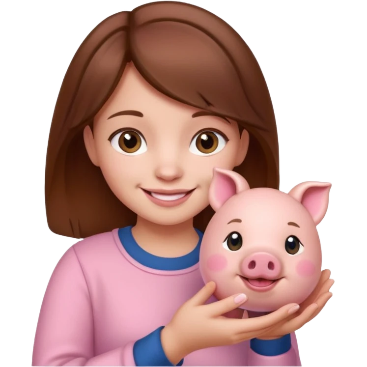 girl with brown hair holding little piggy  emoji